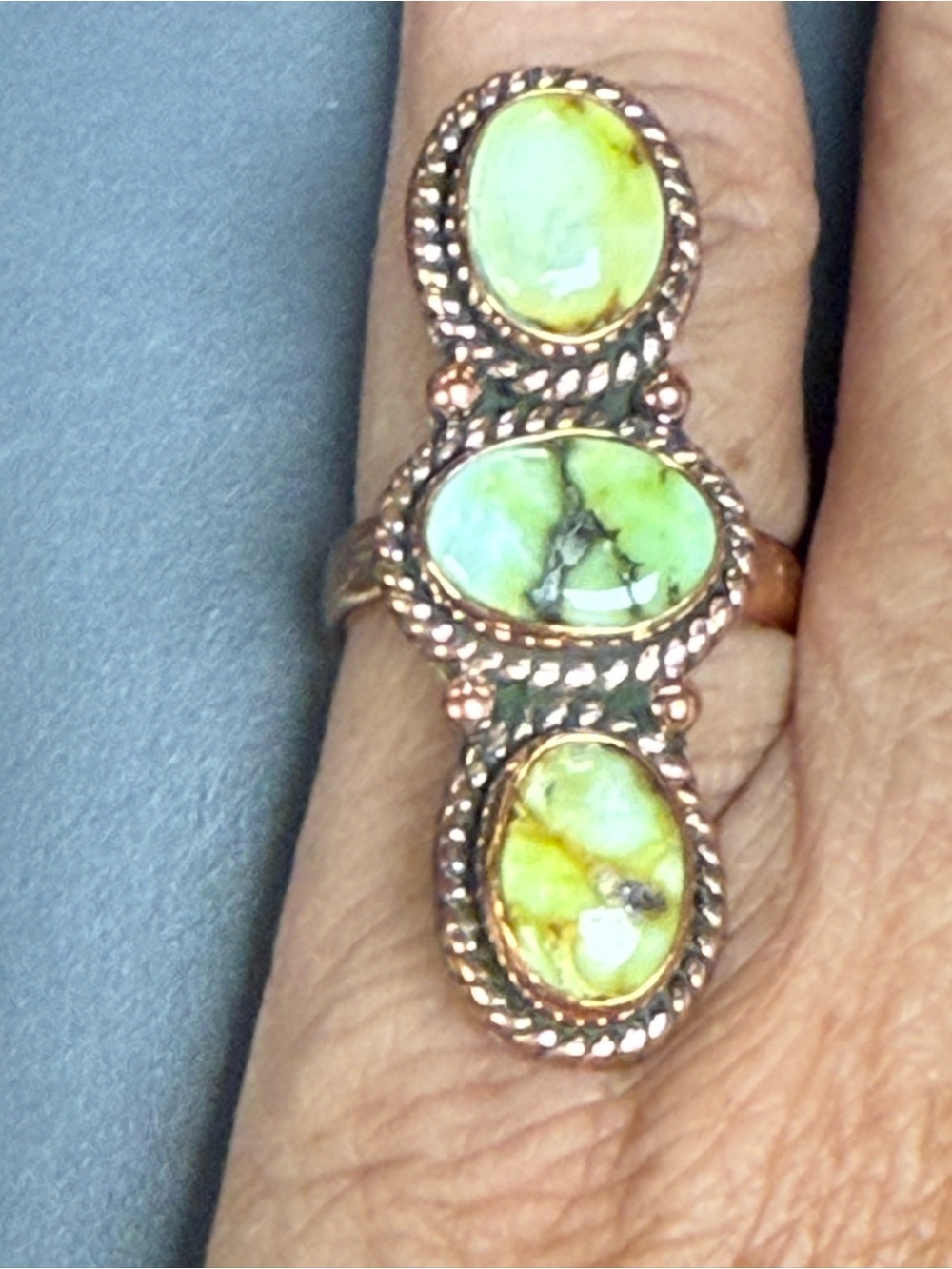 Palomino Variscite Triple-Stone Copper Ring -